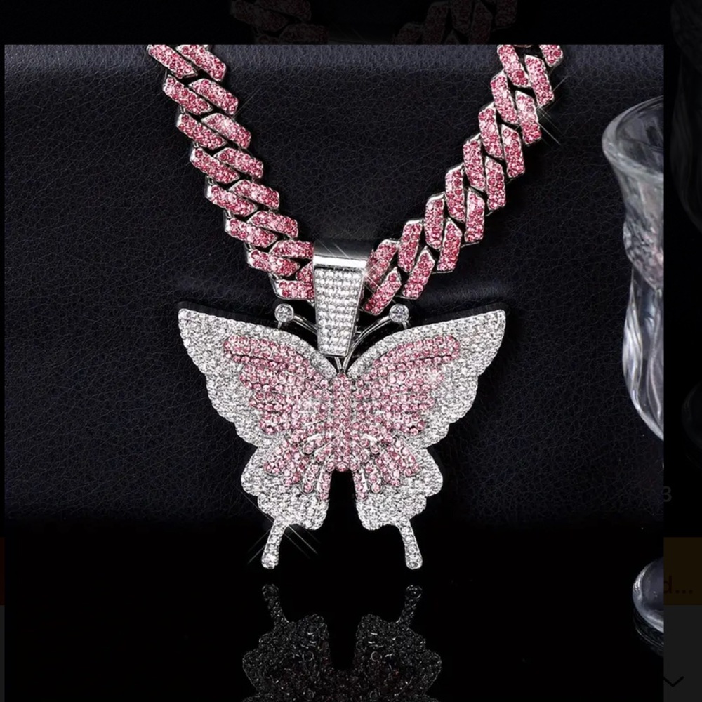 Elegant Pink Butterfly Necklace- Fashion Jewelry - Picture 3 of 12